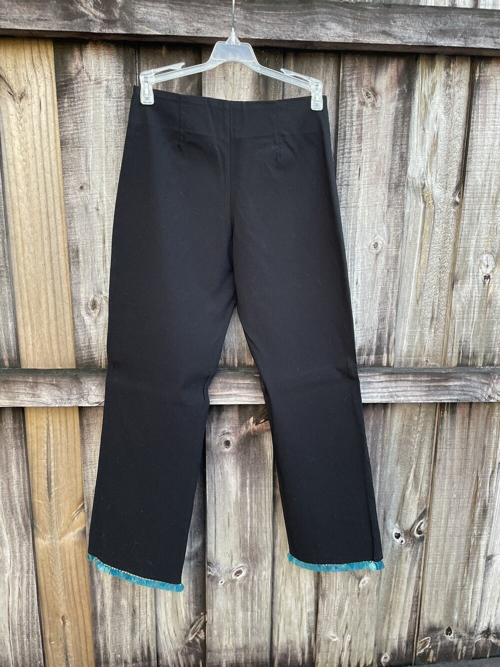 VTG Y2K Cache Woman's Black Ankle Pants Turquoise Sequined Hem Hipster Unique M